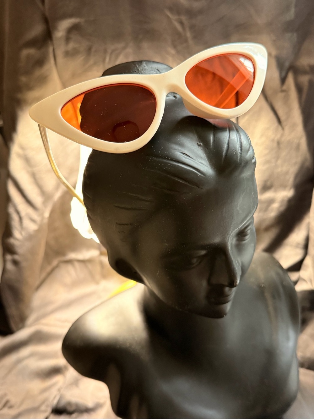 White Cat-Eye Sunglasses with Orange Lenses